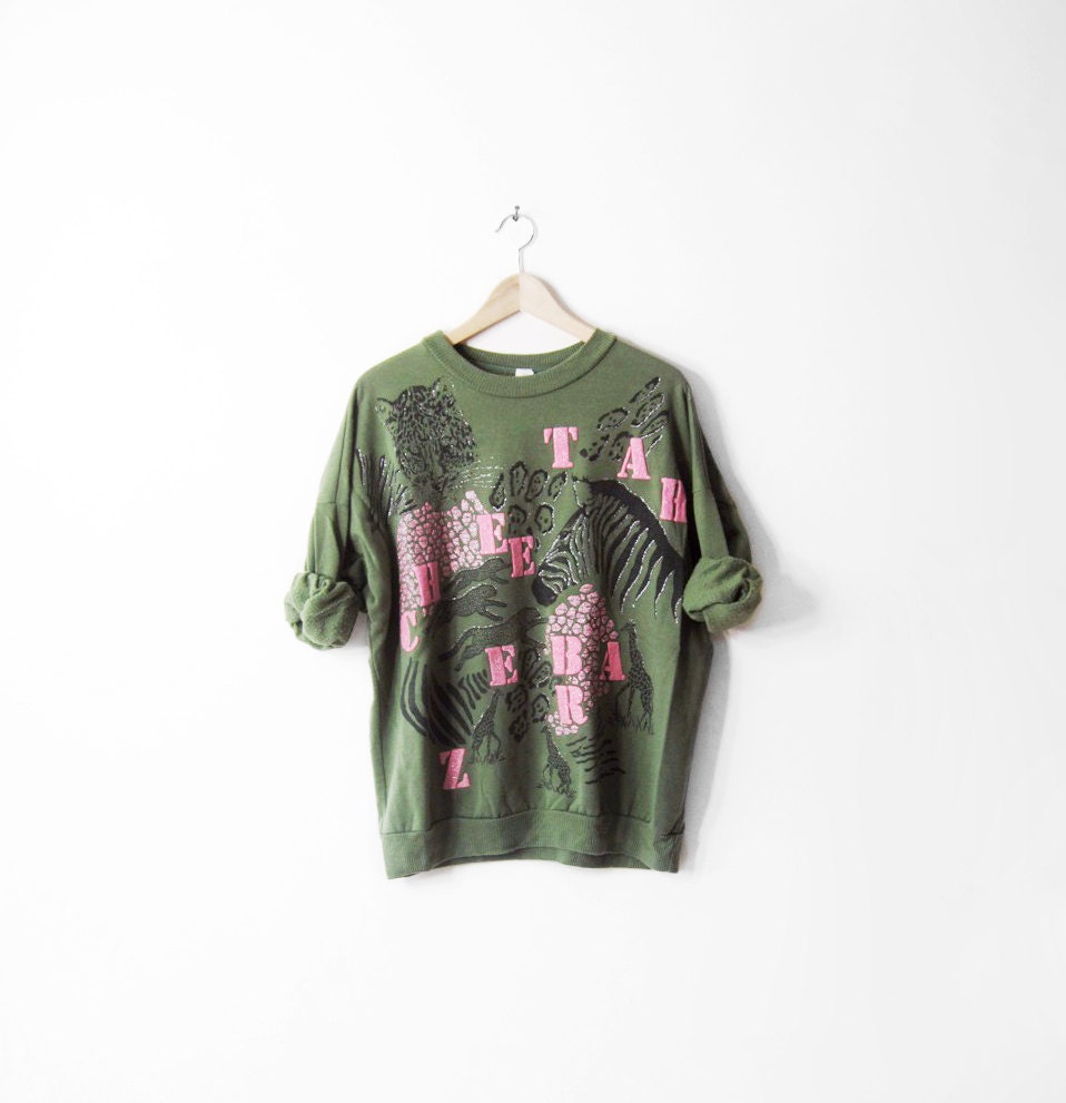 Cheetah & Zebra Oversized Vintage Glitter Animals Sweatshirt s-l