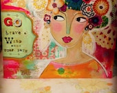 Arrow heart flower goddess original mixed media painting