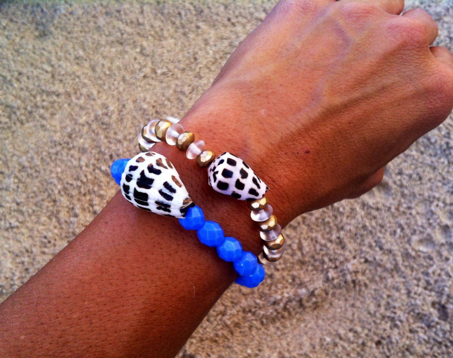 New Limited Edition- Cone Shell and Glass Bracelet Choose Your Color