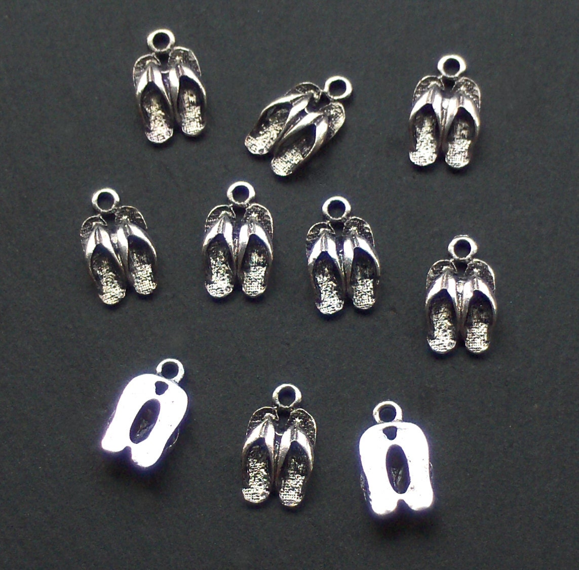 Flip Flop Charms x 10, tibetan silver style