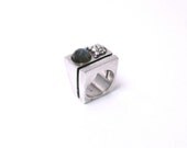 Sterling Silver Modern Block Ring with Labradorite