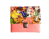 Ipad case / sleeve with kittens - satchel style - mustard, coral and brown