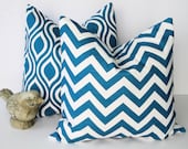 Decorative Pillows TURQUOISE 16 inch Chevron Premier Prints Nicole Pillow Covers 16 x 16 inches Deep Teal Pillow set of TWO Feather IKAT