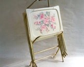 Mid Century Fiberglass TV Trays with Original Storage Cart "La Vada Floral Print"