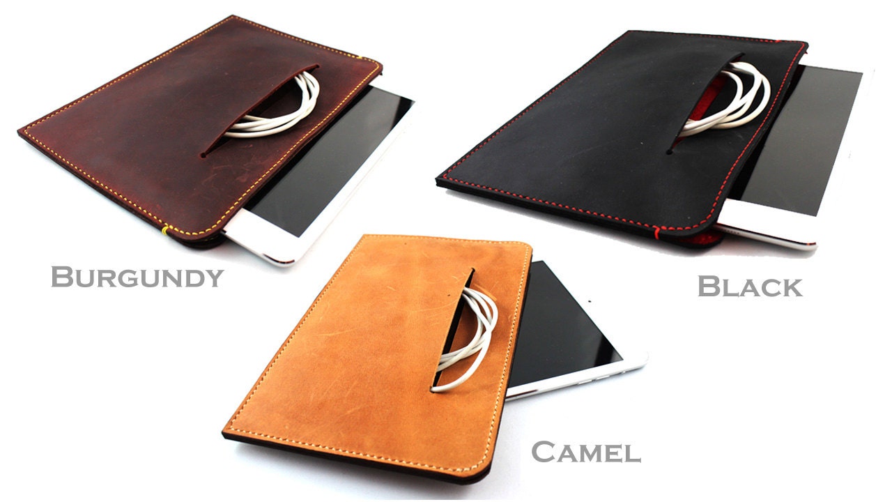 NEW hand stitched ipad mini and Nexus 7 leather sleeve in BURGUNDY
