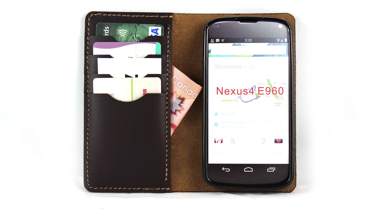 NEW Nexus 4 wallet with silicone case in SOIL BROWN (Free Monogramming)
