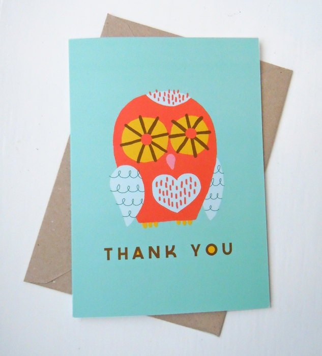 Thank You Owl Card - Cute Owl illustration / Greetings Card / Typography