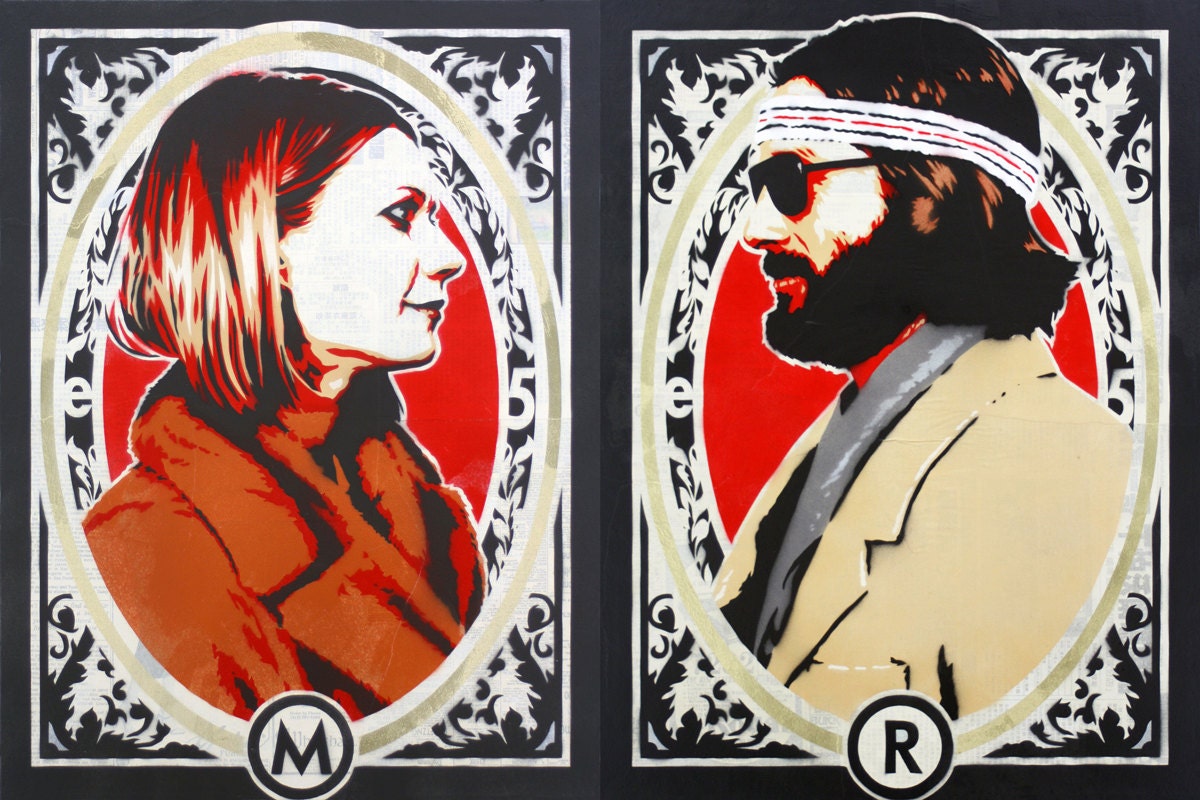 Stenciled Margot and Richie Tenenbaum Prints