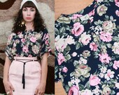 Vintage 80s 90s Floral Print Short Sleeve Blouse Extra Large