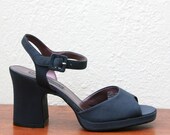 Vintage 90s Navy Satin Chunky Platform Sandals 7-8