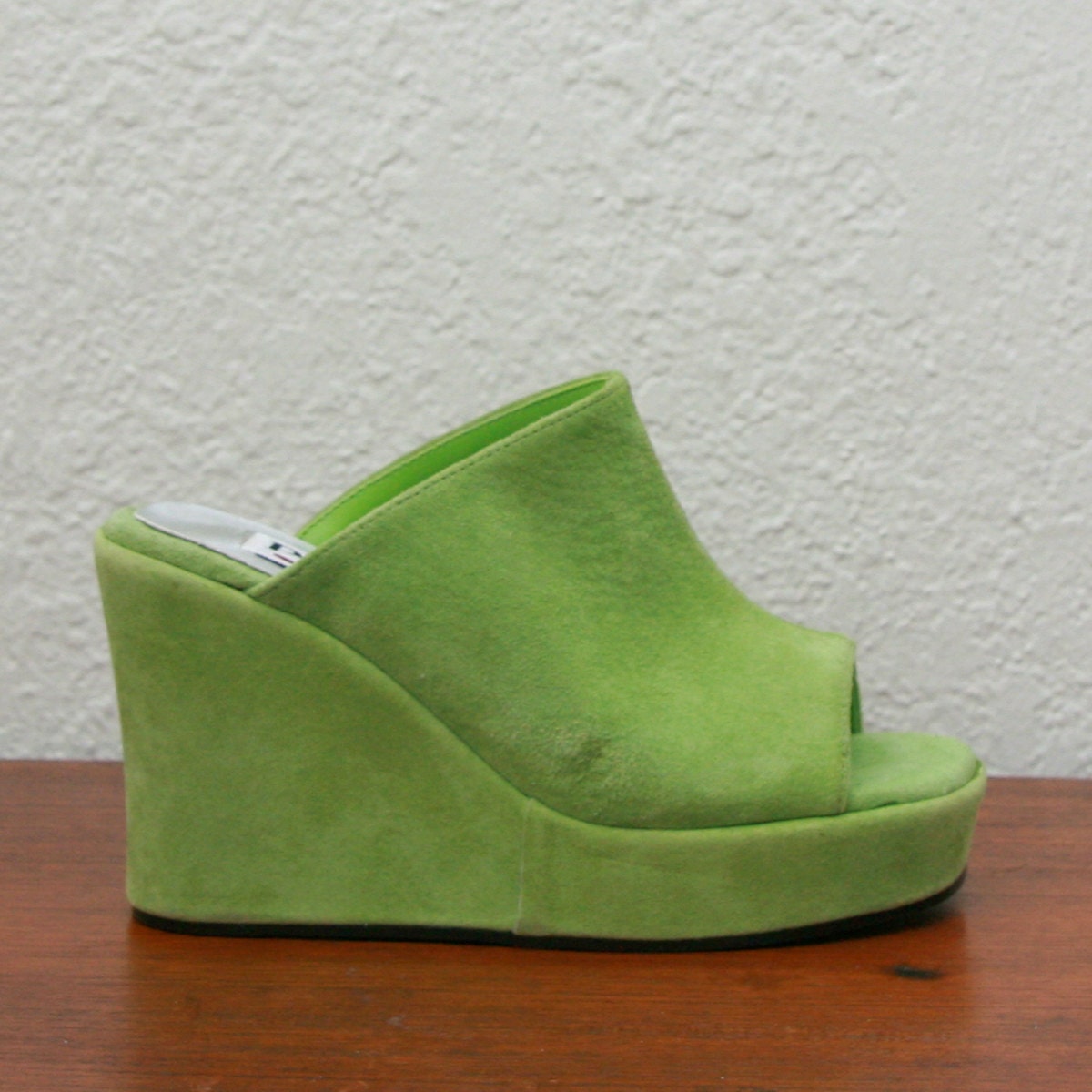 Vintage 90s Bright Green Suede Platform Wedges 6