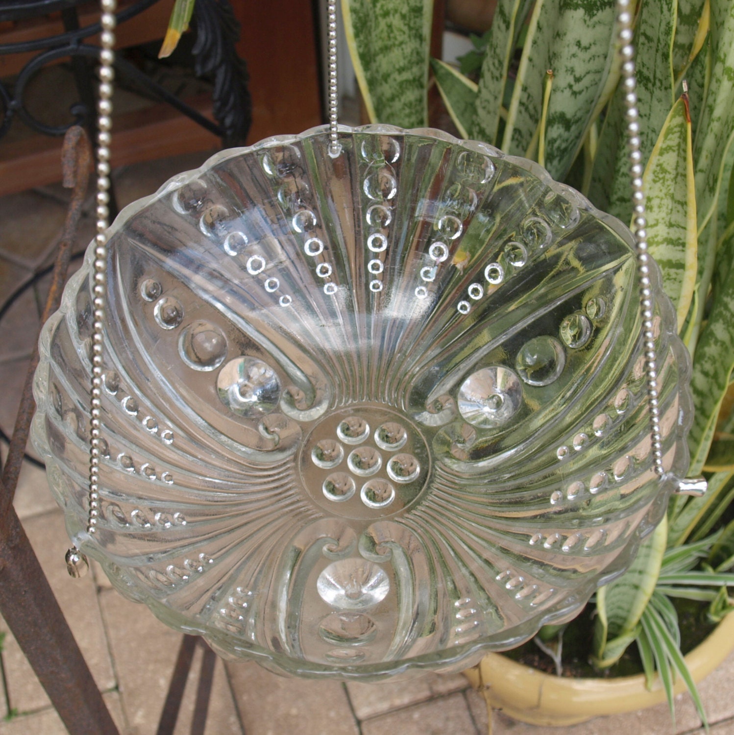 hanging light shade depression circles vintage bird feeder repurpose planter candle holder