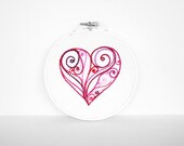 Swirl Heart in Red, Pink, Magenta, Fuchsia and White - 5 inch Embroidery Hoop Fiber Art Perfect For Gift for Someone You Love