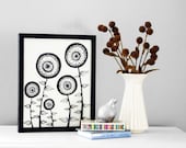 Original Ink Drawing, Black and White Original Illustration, Abstract Circle Flowers Archival Ink Pen Line Illustration, Size 11x14 Inches