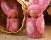 Easter Bunny, Waldorf bunnies, Mama & daughter peg dolls, Honey Bunny Gnome, Rabbit, Spring, pink, white, gift for girl