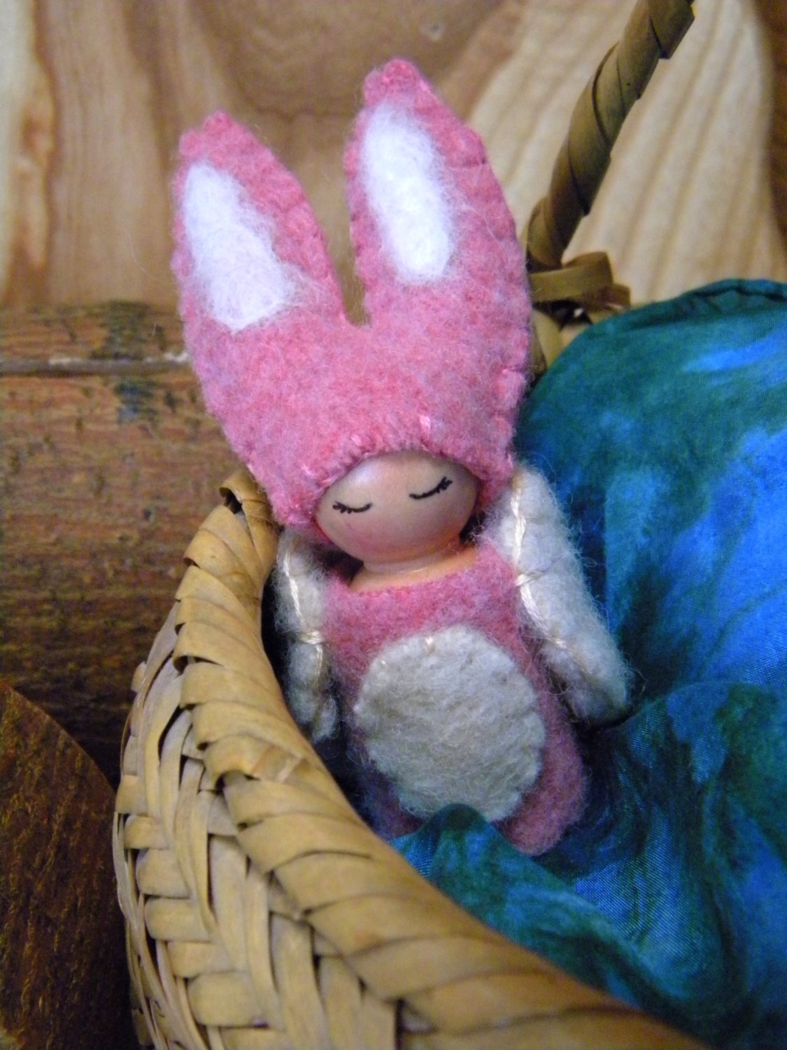 Waldorf Bunny Peg Doll, Bunny Gnome, Rabbit, Easter toy for girl, Spring nature table, Pink, off-white, white