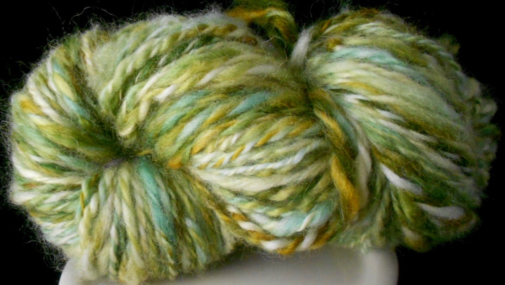 Handspun Blue Face Leichester Green Yarn: Lady of the Wood III