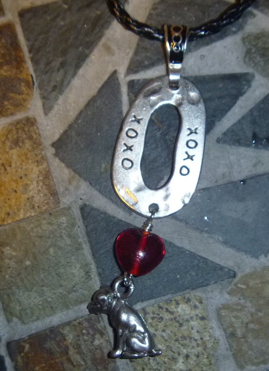XO XO love Pit Bull dog necklace with red heart