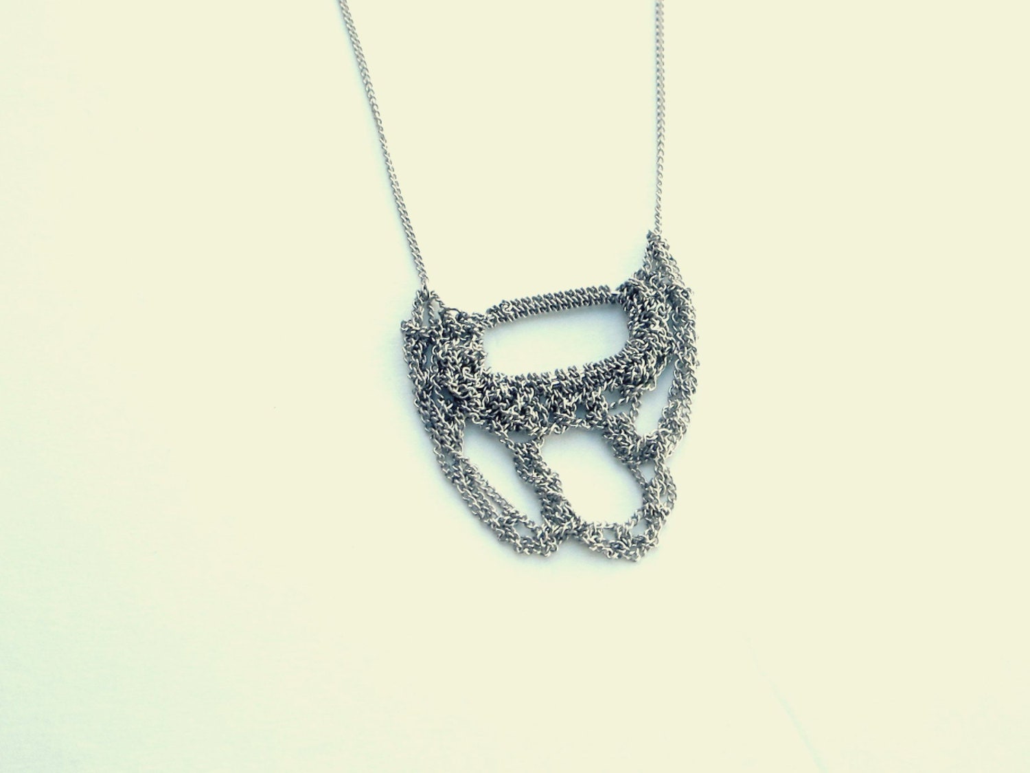 Crocheted Chain Necklace Mesh - Silvered Copper