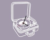 vinyl record player clock. A real working clock movement with vinyl record player decal