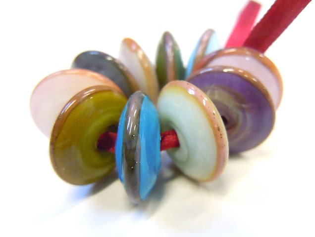 Little Junkyard, Set of 10 Mini Lampwork Disc Beads, UK SRA