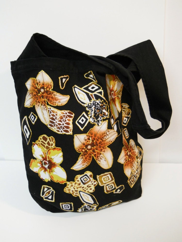 Custom Tote Canvas Floral Hand Painted Fabric Applique Design