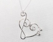Sterling Silver Treble Clef and Bass Clef Heart Pendant Necklace
