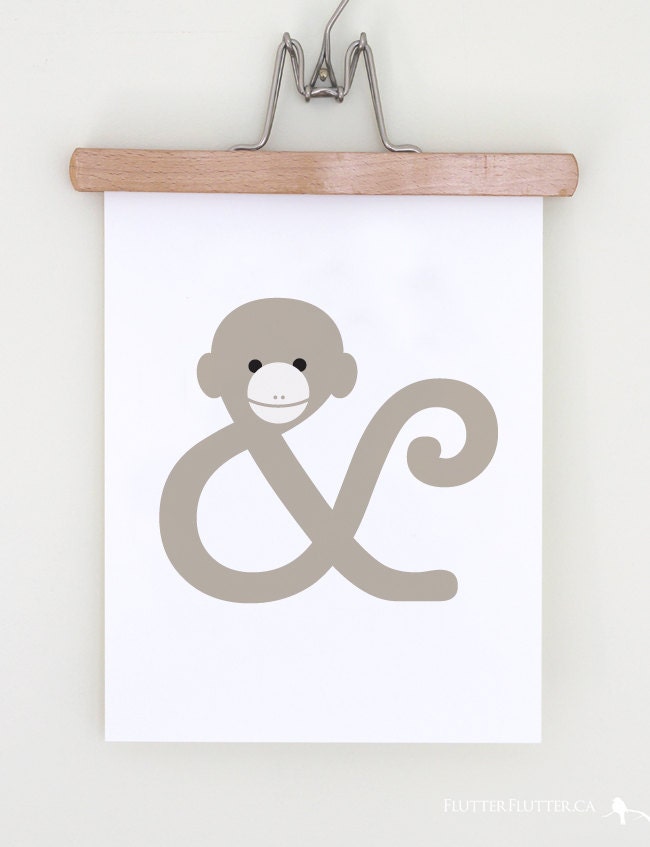 Monkey Ampersand Animal Typographic Art Print