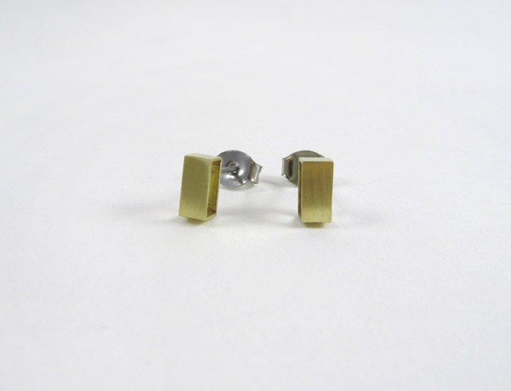 Brass Rectangle Tube stud earrings with surgical steel posts Free shipping