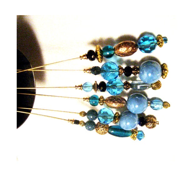 Sparkly Turquoise Steampunk Neo-Victorian Hat Pins