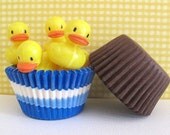 Blue and Brown Rubber Duck Cupcake Kit. Set of 24 Picks, 48 Liners. Birthday Party, Baby Shower, Picnic, Cupcake Liners Toppers Picks
