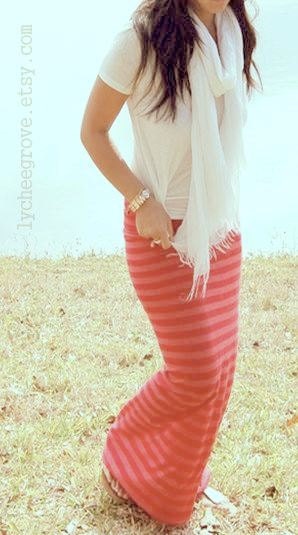 Sunswept Long Striped Yoga Skirt (Heathered Coral)