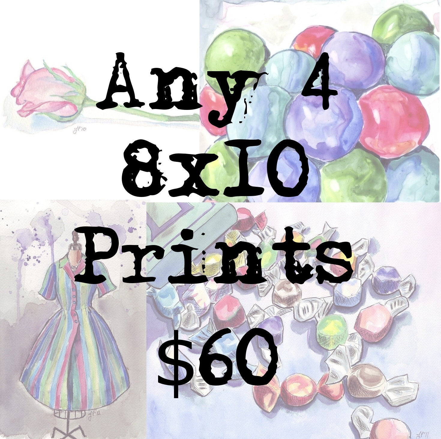 4 8x10 Print Set Watercolor Painting Artwork Illustrations, Any 4 8x10 Art Prints Wall Art