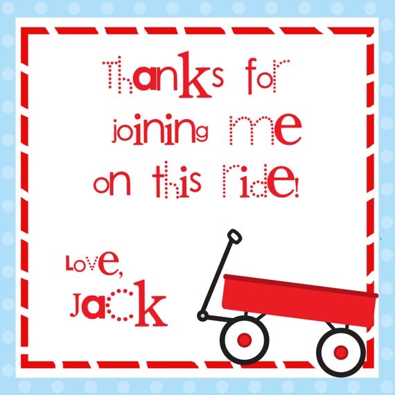 Little Red Wagon Collection: Set of 12 Square Scallop Favor Tags. 4 Inches. Custom. With Ribbon. Il_570xn
