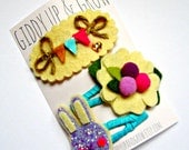 Felt Hair Clips - Giddy Up and Grow hair clips, Bunny, Bunting, Flower