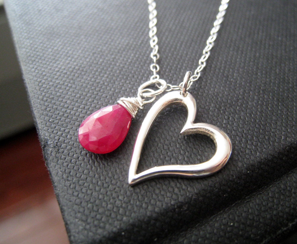 Love necklace, Open heart and birthstone necklace, Heart pendant