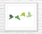 Flock of Green Birds Digital print - Wall Art - Modern Home Decor - Spring Summer - Under 20