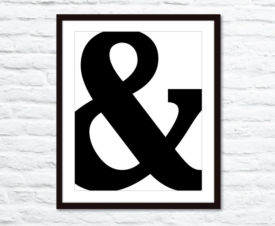 Ampersand Symbol Typography Digital Print  - Black and White - Modern Wall Art Home Decor - Wedding - Under 20