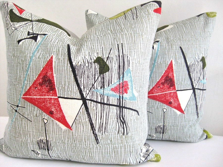 Pillow Cover Barkcloth Eames Retro Atomic Mid Century Last Two