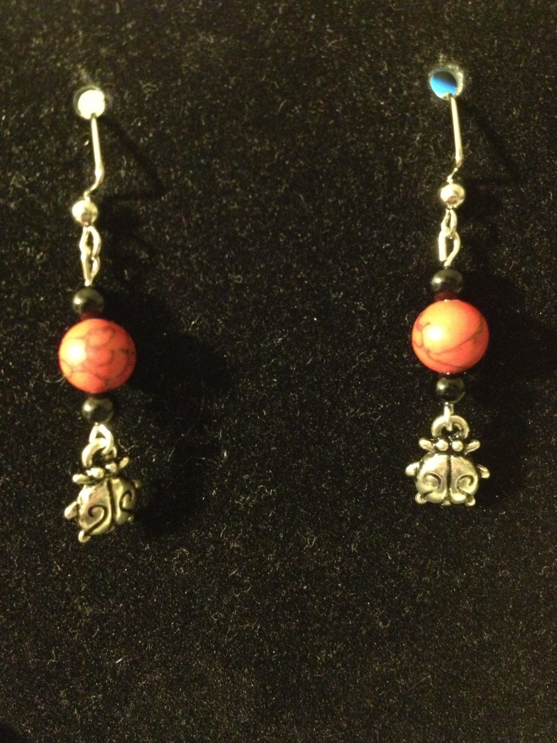 Red and Black Swirl Ladybug Earrings