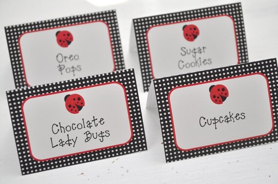12 Ladybug Food Label Tent Cards - Baby Shower Banner or Birthday - Personalized Party Decorations Il_570xn