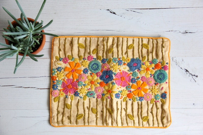 vintage embroidered whimsical pillow case