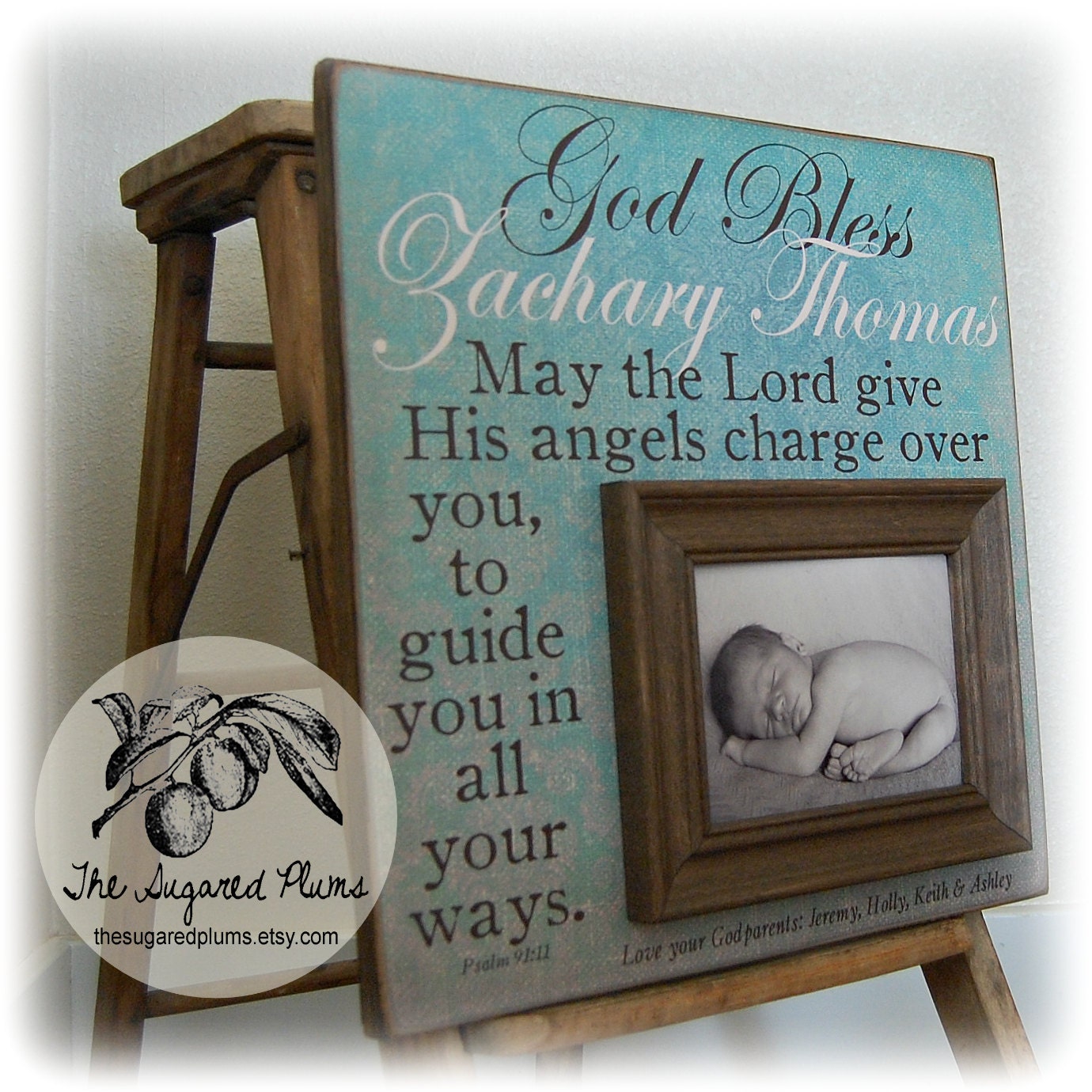 Baptism Gift Personalized Picture Frame 16x16 Christening First Birthday Godparents Godchild Godson Goddaughter
