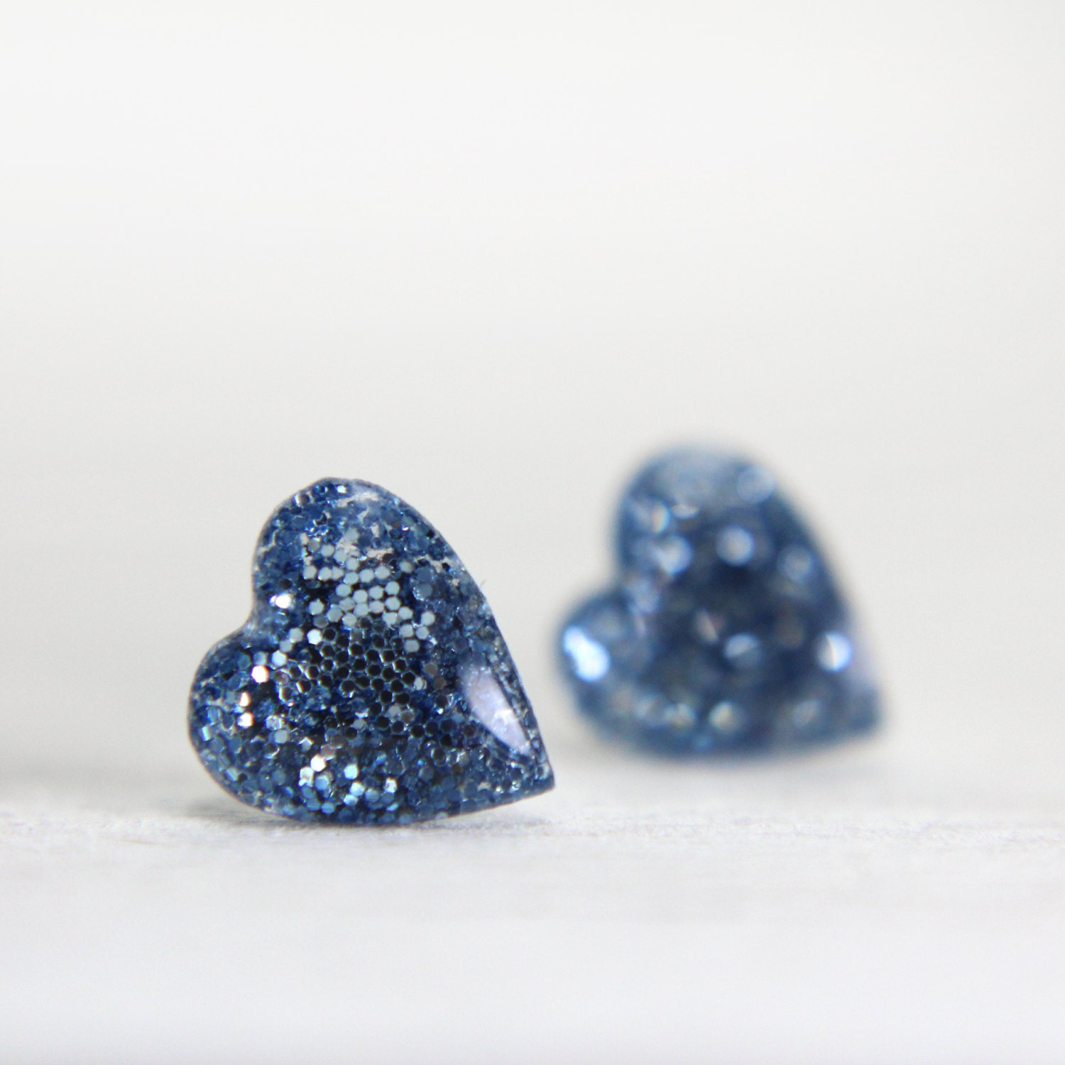 tiny heart earrings in sparkly light blue - heart studs - heart post earrings