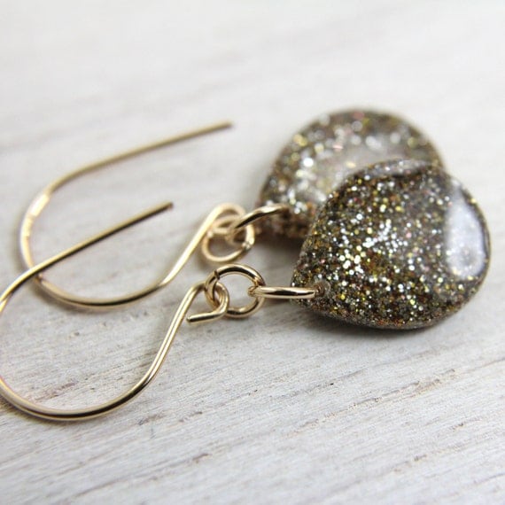 gold sparkly teardrop earrings on 14k gold fill - festive holiday earrings jewelry