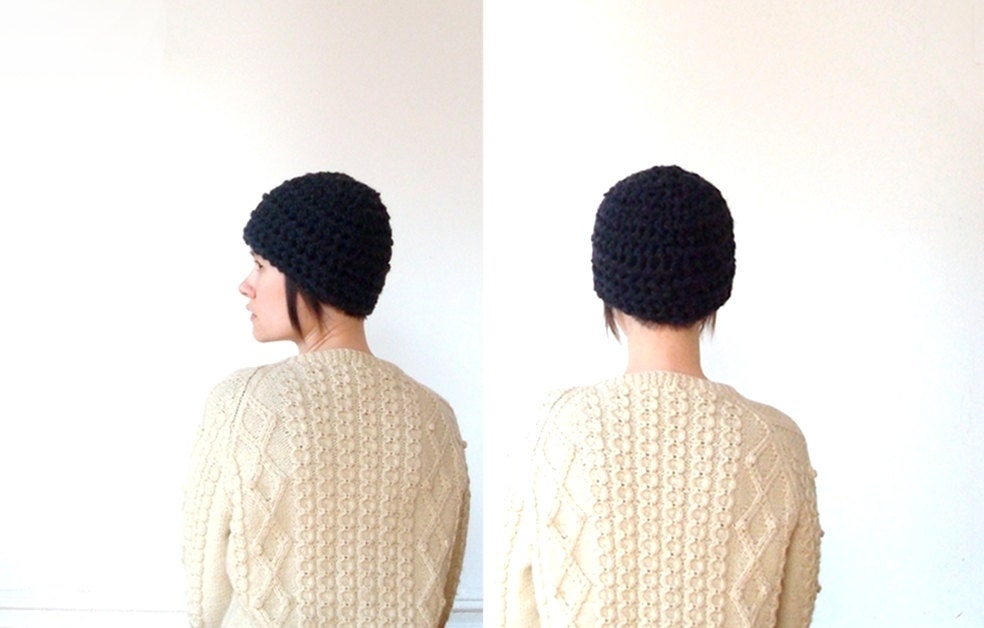 50% OFF SALE - dark grey beanie - chunky crocheted - spring fashion - Ready Handmade by dslookkin on Etsy
