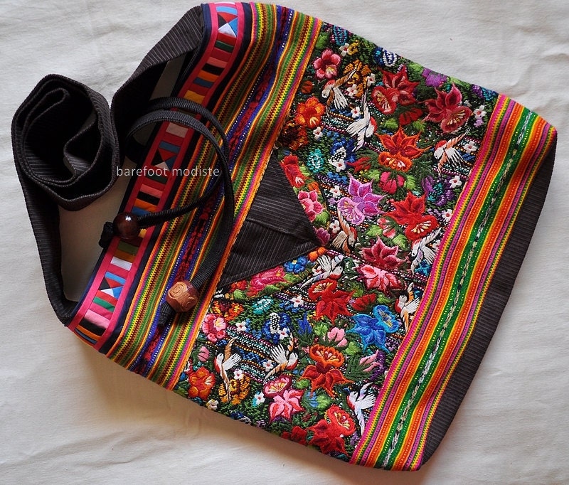 One of a Kind Tribal Bohemian bag,  Large Sling bag - Guatemalan embroidery, Hilltribe patchwork, Crossbody or shoulder bag.