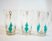 Mad Men Glasses, Blue White and Gold Diamond Design