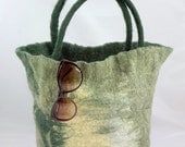 handfelted, green ecru and light yellow medium sized bag ooak