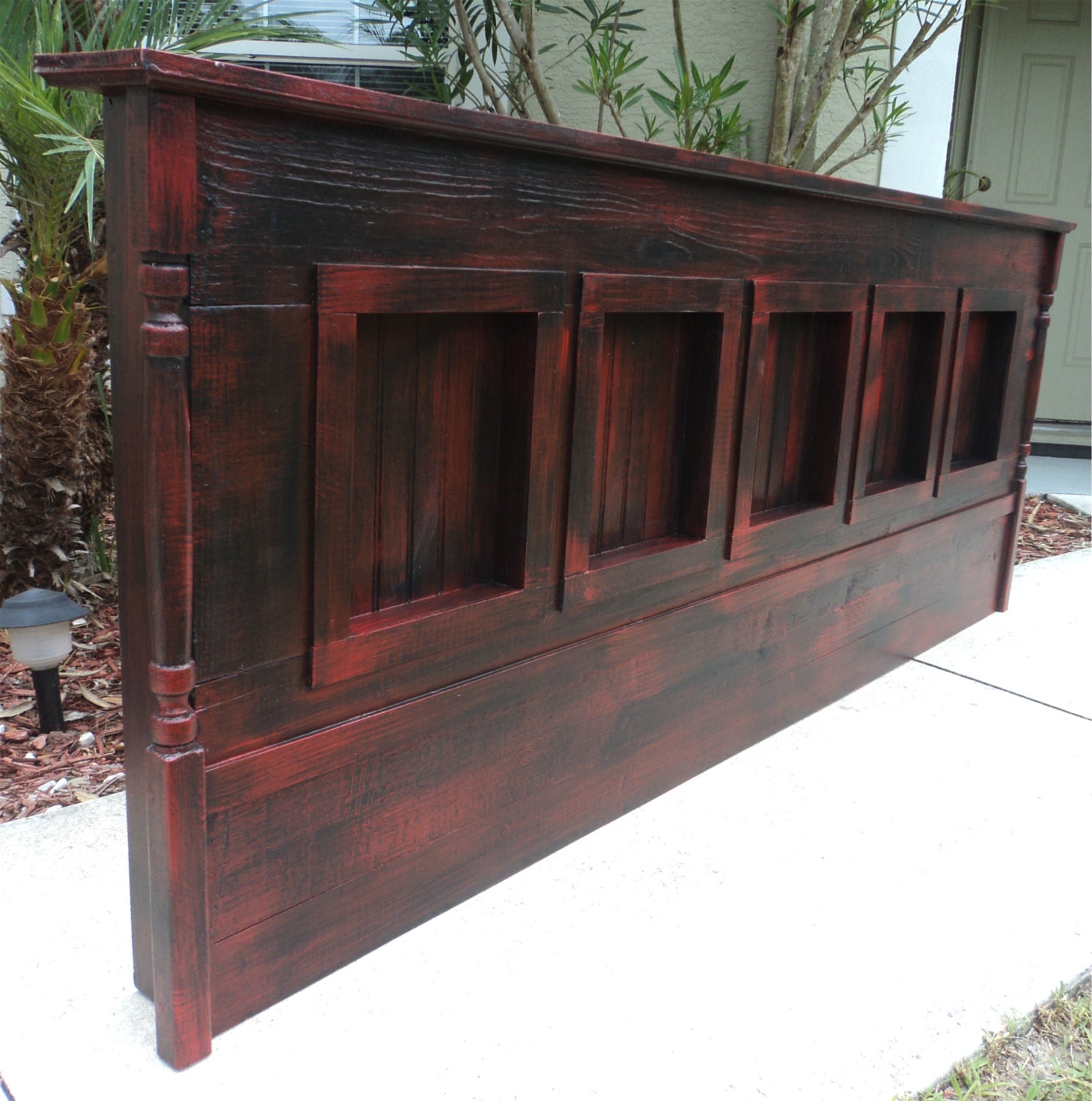 Rustic Wall Mount King Size Headboard, Display Shelf And Cubbies, YOU CHOOSE COLORS
